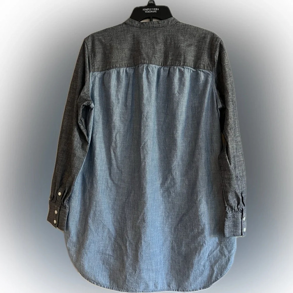 Lands End Denim Shirt Dress, Contrasting Pocket/Sleeves Side Hidden Pockets, M - Picture 2 of 10